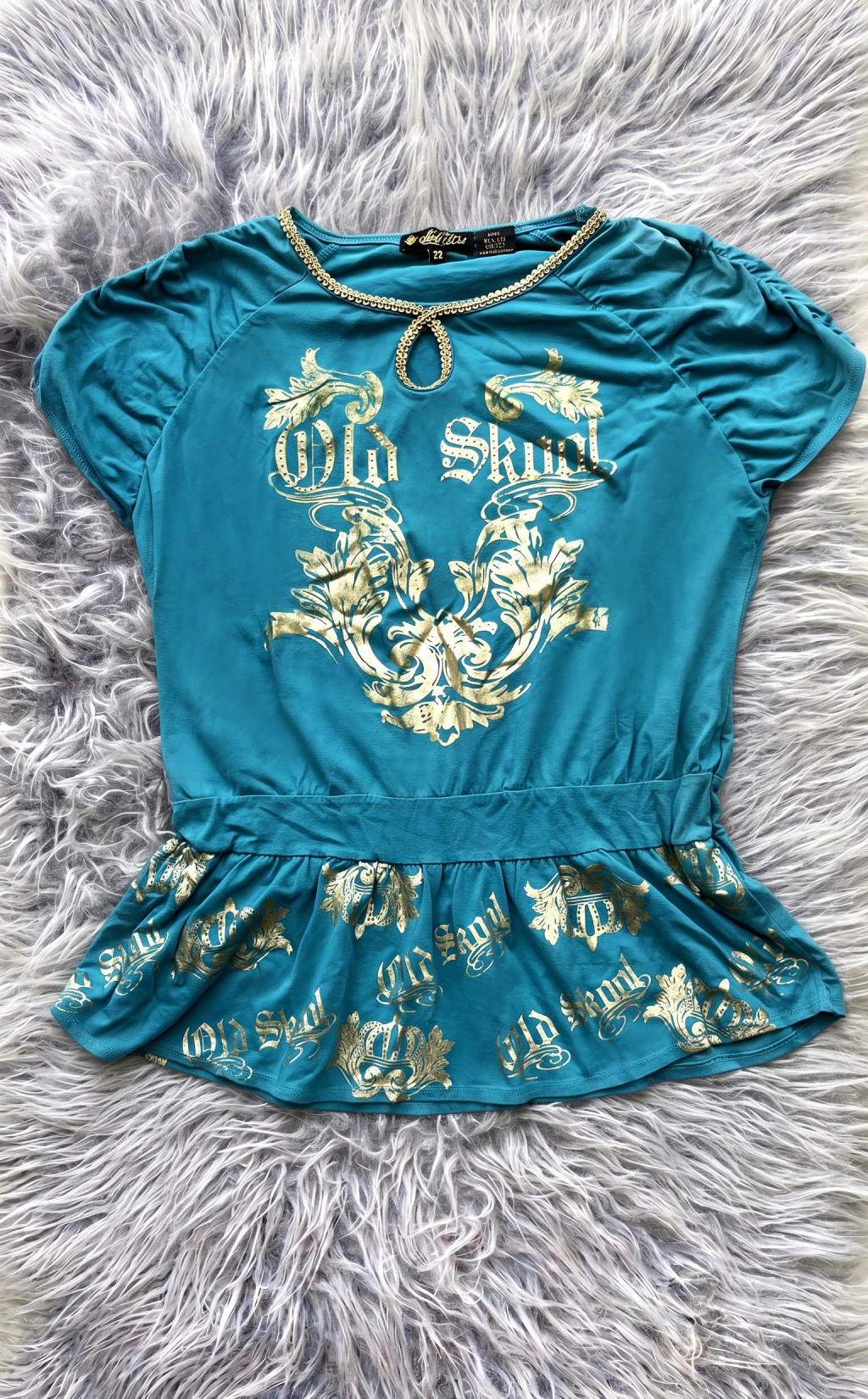 Remera Old Skull Turquesa & Gold